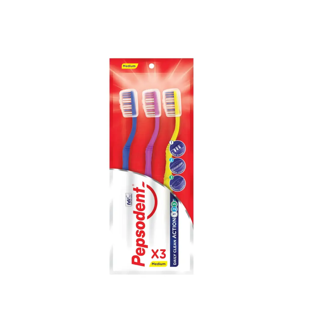 Pepsodent Toothbrush Triple Clean Medium 3NOS